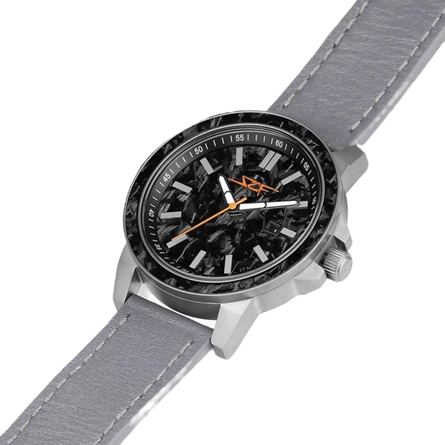 DIABLO APOLLO-reeks Carbon Fiber Watch 50M Water Resistant Battery-Aided Quartz Movement 42mm 20mm Premium Leather Strap