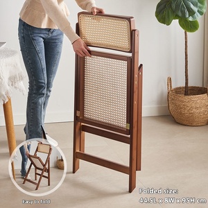 Silla de comedor plegable de ratán de estilo japonés moderno con respaldo de bambú, taburete de mesa de comedor de ocio para <span class=keywords><strong>restaurante</strong></span> doméstico - Product Image 4