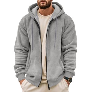Chaqueta con Capucha y Cremallera Completa de Felpa Suave para Hombre, Sudadera Informal de Moda de Algodón y Poliéster - Product Image 1