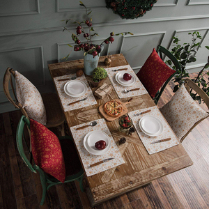 Serviette de table en tissu de lin 100% faite à la main brodée en polyester rouge tapis d'assiette de noël doré lin durable décoratif rouge - Product Image 5