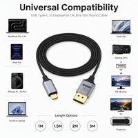 Kabel USB C ke DP1.4 Tipe C Male ke DP Male 8K 60Hz 4K 240Hz 2K 360Hz 32.4Gbps QFT Graphene Aluminium Bulat