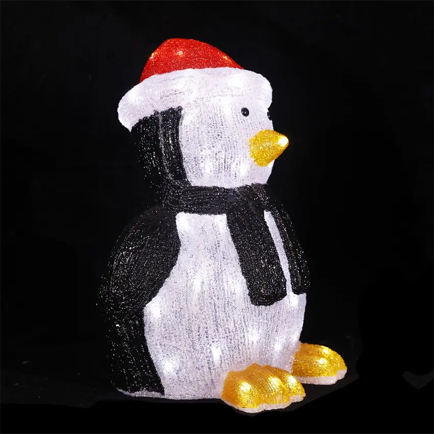 クリスマスの装飾のための屋外の小さなかわいいアクリル動物フィギュア彫刻ペンギンモチーフライト