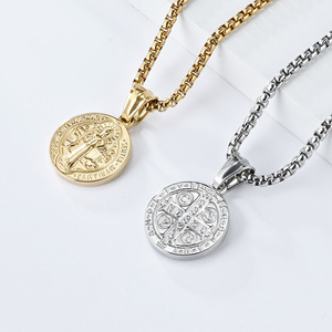 St. Benedict Exorcist Necklace <b>Titanium</b> Steel Coin Pendant Unisex Fashion Jewelry Gift Round Themed Pendant - Product Image 4