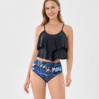 Ensemble bikini 2 pièces taille haute pour femme, haut à volants, maillot de bain imprimé effet ventre plat