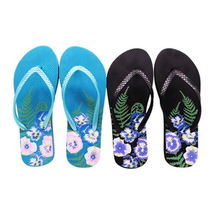 Fashion Pansy Flower Print <b>Ladies</b> Flip Flops Blue Black Beach Sandals Non <b>Slip</b> Soft PE Rubber Summer Slides - Product Image 2