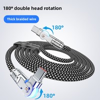 Câble de données USB Type-C vers Type-C PD à tressage rotatif à double tête à 180 degrés, conducteur en cuivre pur, extension de 2 mètres, transfert rapide de données
