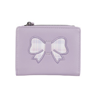 Dompet Wanita Kulit PU Lembut Model Fashion Grosir, Bordir Pita, Mini, Resleting, Tempat Koin untuk Remaja Pelajar