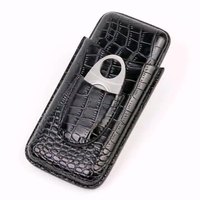Étui à cigares en cuir marron/noir Faux crocodile portable de luxe à 3 supports avec techniques de laque de coupe en acier inoxydable pour le voyage