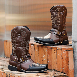 <strong>Men's</strong> Winter Casual <strong>Tall</strong> <strong>Boots</strong> with Embroidery Square Toe and Chunky Heel Slip Resistant Cowboy <strong>Boots</strong> - Product Image 5