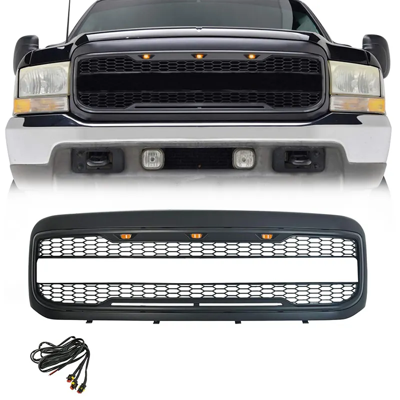 Spedking 1999 2000 2001 2002 2003 2004 truck accessories raptor front car grille with amber LED light for FORD F250/F350/F450