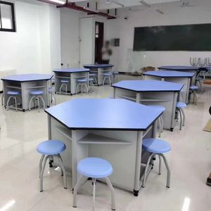 Mesa de Laboratorio de Física Científica Universitaria, Banco de Laboratorio Hexagonal para Experimentos de Estudiantes con Enchufe - Product Image 3