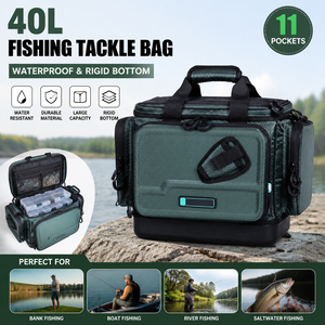 Bolsa de Pesca Impermeable de 40L con Fondo Rígido, 11 Bolsillos, Gran Capacidad, Bolsa de Almacenamiento de Equipo de Pesca, Bolsa para Pescadores al Aire Libre - Product Image 1