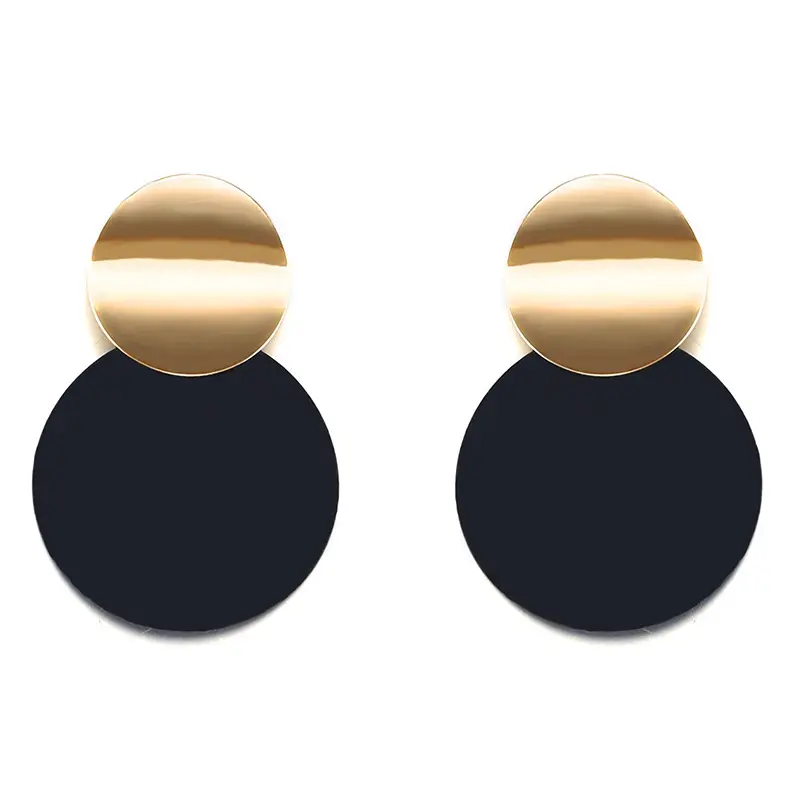New Design Fashion Geometry Golden Alloy Black Round Pendant Earrings For Girls Women