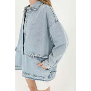 Chaqueta Vaquera para Mujer con Detalle en la Cintura, 100% Algodón, Lavable, Modelo Simple y Moderno 24S-31664CKT - Product Image 1