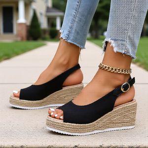 Comode <span class=keywords><strong>Espadrillas</strong></span> con <span class=keywords><strong>Zeppa</strong></span>, Sandali con Plateau e Punta Aperta con Fibbia alla Caviglia - Product Image 1