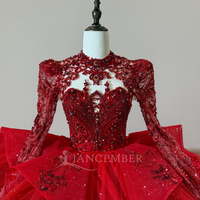 Robe de soirée rouge Jancember XS310 Glitter à col haut, ensemble 2 pièces avec robe de bal détachable