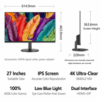 ERAZER U2703UA-S 27 Zoll E-Sport-Monitor 4K Ultra HD IPS-Display mit SRGB-Weitfarbraum und Blaulichtfilter Büro- und Gaming-Monitor