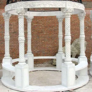 Gazebo de mármol tallado a mano, escultura con Cúpula de Hierro