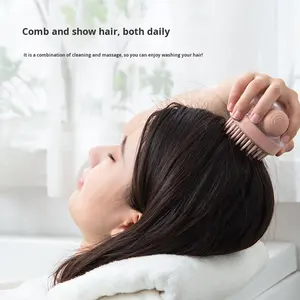 Sikat sampo dengan sikat pijat silikon cair alat cuci rambut plastik untuk pembersih kulit kepala - Product Image 3