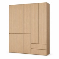 Armoire en bois finition chêne clair, porte à charnières sans poignée avec 2 tiroirs, style nordique, placard de chambre sur mesure, du sol au plafond