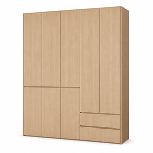 Armoire en bois finition chêne clair, porte à charnières sans poignée avec 2 tiroirs, style nordique, placard de chambre sur mesure, du <span class=keywords><strong>sol</strong></span> au plafond - Product Image 1