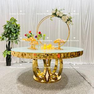 Muebles DE BODA diseño dorado marco de acero inoxidable mesa redonda de pastel real - Product Image 3