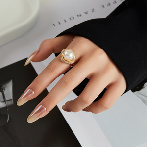 Faux Pearl <b>Open</b> <b>Ring</b> Micro Pave Zircon Adjustable Band Party Jewelry - Product Image 2