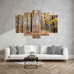 Obra de arte impresa en lienzo: decoración de paisaje forestal de otoño, JUEGO DE 5 LIEÑOS - Product Image 3