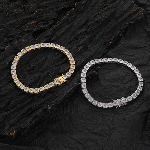 Zirconium Square Tennis <b>Bracelet</b>, <b>Copper</b> Micro-inlaid Zircon Single-row Chain Hip-hop Couple <b>Bracelet</b>. Tanjing Fashion - Product Image 1