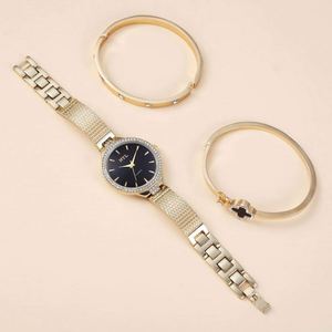 Reloj Digital Creativo y Elegante con Correa de Malla Delgada, Caja de Aleación y Juego de Pulseras de Acero Inoxidable (3 piezas/juego) - Product Image 4