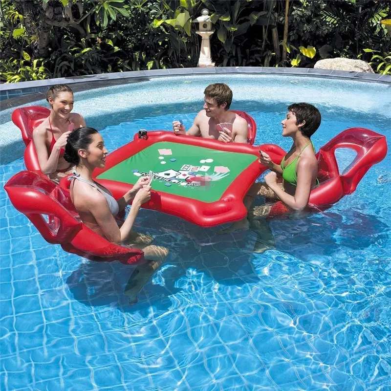 พองสระว่ายน้ำลอยโป๊กเกอร์โต๊ะพร้อมเก้าอี้สำหรับ4ท่านฤดูร้อนน้ำกลางแจ้งของเล่นกีฬา