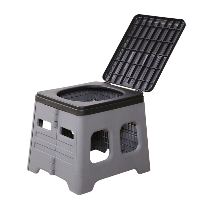 Grey Portable Folding Toilet Stool Outdoor Camping Car Emergency Portable Potty Chair