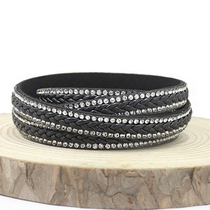 DIY Korean Velvet Chain Material Black with Gold and Silver Rhinestone <strong>Strip</strong> studded Flat <strong>Leather</strong> Cord - Product Image 3