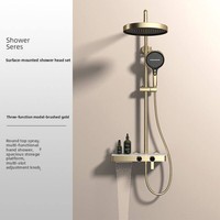 Ensemble de douche mural en cuivre GEASAM, jet cascade, étagère de rangement, finition or brossé, pour distributeurs