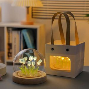 Diy hecho a mano tulipán lámpara de mesa de <span class=keywords><strong>cristal</strong></span> luz de noche personalización bola de <span class=keywords><strong>cristal</strong></span> flor tulipanes Led luz de noche - Product Image 2