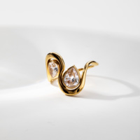 Bague YF7013 haut de gamme en acier inoxydable plaqué or 18 carats PVD, double goutte d'eau, lignes ondulées en zircon, étanche, bijoux tendance pour femmes