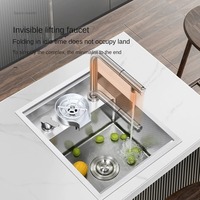 Évier de bar multifonctionnel dissimulé en acier inoxydable 304 avec robinet, design moderne, installation sous plan, cuve unique