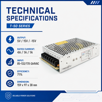 Alimentation à découpage triple sortie 50W 5V 15V -15V T-50C, SMPS AC/DC à trois sorties pour contrôle industriel