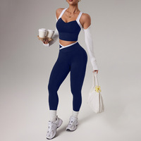 Ensemble de yoga 2 pièces pour femme : Soutien-gorge de sport dos croisé et pantalon taille haute mi-mollet avec ceinture élastique, extensible dans les quatre sens, séchage rapide