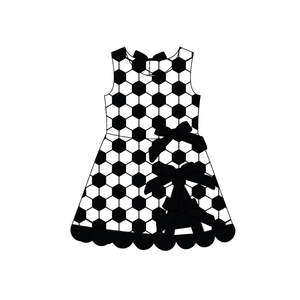Custom Casual Summer Soccer Print Bows Kids Zipper T-Shirt Scallop Edge Shorts 2 Pieces Outfits Dress Sister Kids Clothing - Product Image 4