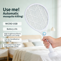 Raquette anti-moustiques électrique rechargeable par USB avec lumière UV, filet à 3 couches, tapette à mouches