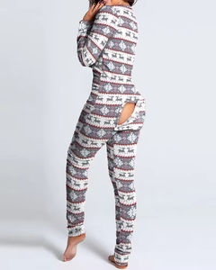 Autumn Winter Button Adult Women Cartoon Christmas Pyjamas <b>Pajamas</b> Printed Long-sleeved Onesie <b>Rompers</b> Jumpsuit - Product Image 4