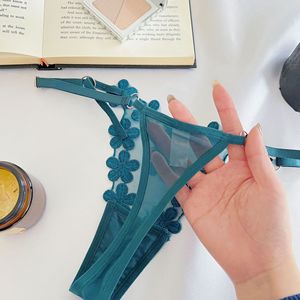 Culottes string en maille transparente pour femmes, broderie florale 3D, bretelles fines réglables, transparentes, string sexy, lingerie, sous-vêtements - Product Image 6