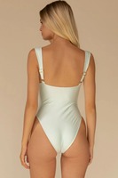 Op maat gemaakte bikini groothandel gerecyclede stof dames badpak met beugel, gerimpelde buste, uitsnijding voor, brede bandjes