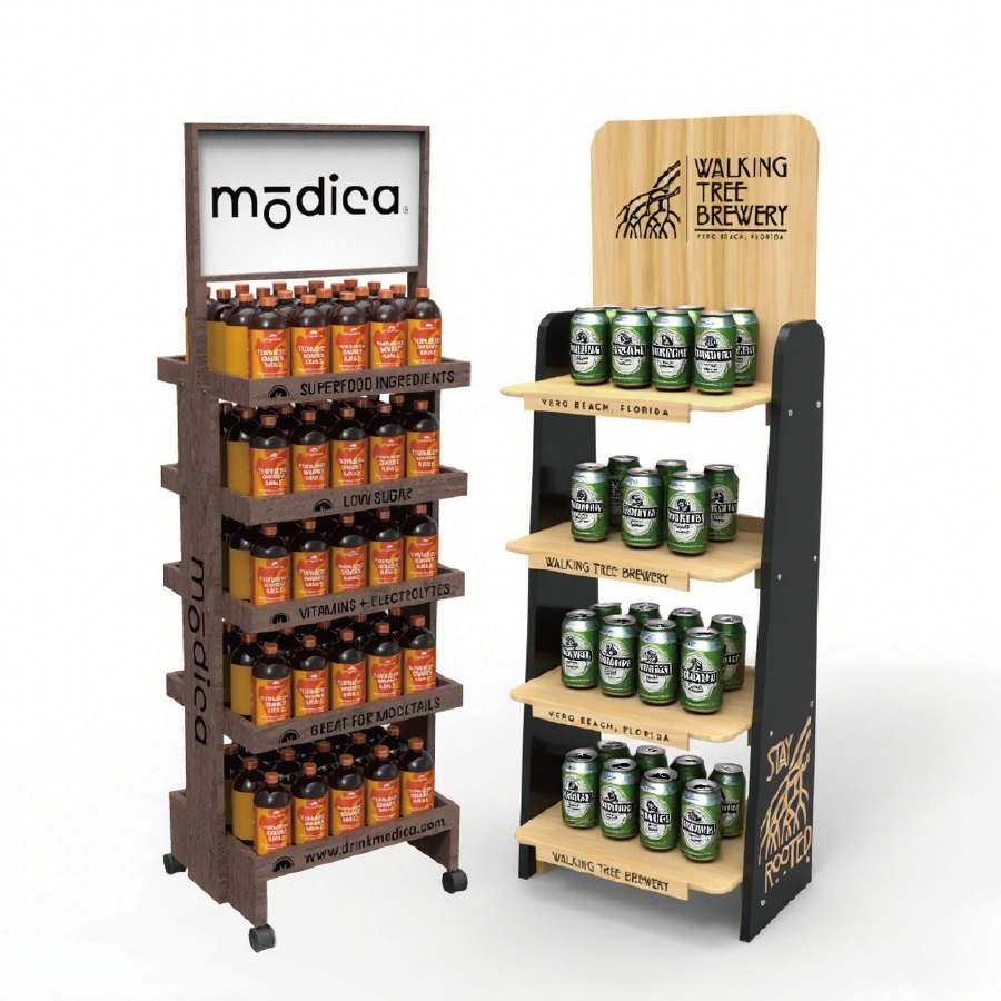 Customized Pine POP Display Rack Floor Standing Wooden Retail Display Rack for Store Brand Marketing