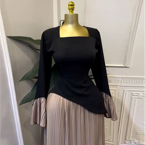 Robe de soirée <span class=keywords><strong>plissée</strong></span> Miyake patchwork de haute qualité pour femme, col carré, manches longues, collection Printemps 2026, promotion exceptionnelle - Product Image 1