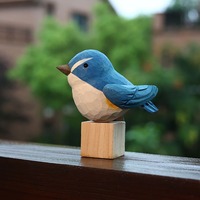 Ornement sculpté en bois, série d'oiseaux en bois massif simulé, oiseaux sculptés à la main, artisanat en bois, décoration de bureau mignonne