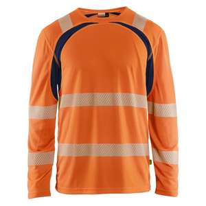 Blaklader-359910135389XS Hi-Vis เสื้อยืดแขนยาวป้องกันรังสียูวีสีส้ม/สีกรมท่า-7330509932674 HI-VIS Workwear - Product Image 1