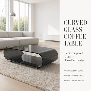 <span class=keywords><strong>Tavolino</strong></span> da Caffè Moderno in <span class=keywords><strong>Vetro</strong></span> Trasparente con Centro in <span class=keywords><strong>Vetro</strong></span> Curvato, Arredamento per Soggiorno con Ruote, Stile Pannello in Legno per Uso Domestico - Product Image 2