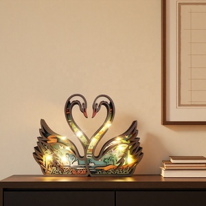 Decorazioni in <span class=keywords><strong>Legno</strong></span> Intagliato a Forma <span class=keywords><strong>di</strong></span> Cigno, Ornamenti Artigianali per la Casa, Cigno Multistrato Traforato con Luci - Product Image 2